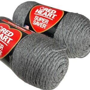 VTG Red Heart Super Saver Yarn GREY HEATHER 400 Acrylic 10oz SAME DYE ~ LOT OF 2